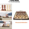 A collage of images showing a wooden chess set, including extra queens, people playing chess, and the chess board with pieces. Náhled obrázku produktu