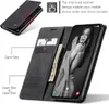 A flip case for a smartphone is shown open, displaying card and cash slots, and the phone screen with a woman's image. Produktbild-Vorschau