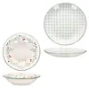 A collage of images showing different views of a set of plates with a holly and berry design and a grid pattern. Podgląd zdjęcia produktu