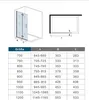 Diagrams and a size chart for a shower enclosure. Produktbild-Vorschau