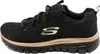 A side view of a black Skechers Graceful sneaker with gold accents. Produktbild-Vorschau