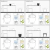 This image is a collage showing different sizes of LECHUZA® CLASSICO Color planters, with diagrams illustrating dimensions, water levels, and plant placement. Produktbild-Vorschau