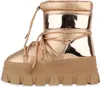 A single rose gold winter boot with a tan platform sole and laces, shown from the side against a white background. Produktbild-Vorschau