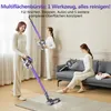Three women are shown in a living room setting, each with a vacuum cleaner. One is vacuuming a rug, another is holding a vacuum, and the third is sitting on a couch with a vacuum. Produktbild-Vorschau