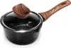 A black saucepan with a wooden handle and lid, photographed against a white background. Anteprima dell’immagine prodotto