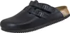 A black Birkenstock sandal with gold glitter on the heel, shown from the side on a white background. Produktbild-Vorschau