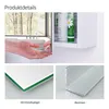 Collage showing product details of a mirrored cabinet. Produktbild-Vorschau