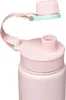 Close-up of the top of a pink water bottle, showing the lid and straw mechanism. Voir les images du produit