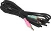 A black braided audio cable with three 3.5mm jack connectors, two colored pink and green, and one black. Podgląd zdjęcia produktu