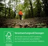 A person in an orange safety vest walks down a path in a forest. Produktbild-Vorschau