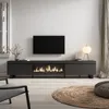A modern living room with a TV stand featuring an electric fireplace, a television, and decorative items. Produktbild-Vorschau
