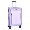 A lilac suitcase is shown against a white background.