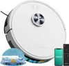 A white Tesvor S7 Pro robot vacuum cleaner is shown with its accessories, including a mopping attachment, a smartphone displaying the Tesvor app, and a remote control. Náhled obrázku produktu