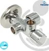 A close-up studio shot of a chrome-plated brass double angle valve. Produktbild-Vorschau