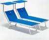 Two blue beach chairs with sunshades are displayed against a white background. Voir les images du produit