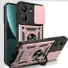 A rose gold and black phone case with a camera cover and ring holder, shown from multiple angles. Produktbild-Vorschau