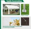 A collage of images showing a white carport/tent, its base, and anchoring details. Produktbild-Vorschau