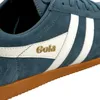 Close-up of a blue Gola sneaker with white stripes and a brown sole. Anteprima dell’immagine prodotto