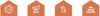 Four orange house-shaped icons with white line drawings representing product features. Anteprima dell’immagine prodotto