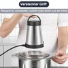 A person is holding the top part of a food processor over the main bowl. Produktbild-Vorschau