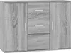 A gray wooden dresser with three drawers and two doors. Náhľad obrázku produktu
