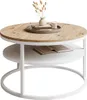 A round coffee table with a wood-look top and a white shelf and base. Náhľad obrázku produktu