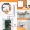 Diagram showing the wiring and application of a wireless thermostat. Voir les images du produit