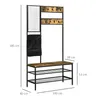A product image showing a coat rack with a bench and shoe shelves, with dimensions indicated. Anteprima dell’immagine prodotto