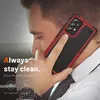 A man is holding a smartphone with a red and black case to his ear. Produktbild-Vorschau