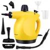 A yellow steam cleaner with various attachments, displayed on a white background. Produktbild-Vorschau