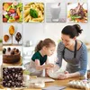 A mother and daughter baking in a kitchen, with various food items displayed in smaller images around them. Produktbild-Vorschau