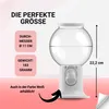 A white gumball machine with text overlays indicating its dimensions and availability in white. Anteprima dell’immagine prodotto