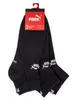 A pack of three black Puma quarter socks is displayed, attached to a red cardboard tag. Produktbild-Vorschau