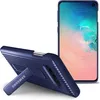 A blue Samsung phone case with a kickstand is shown next to a Samsung Galaxy S10e phone. Produktbild-Vorschau