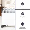 A white convection heater is shown in a room setting, with feature icons and text on the right side. Náhľad obrázku produktu
