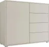 A light gray sideboard with one door on the left and four drawers on the right, shown from a three-quarter angle. Náhľad obrázku produktu