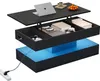 A modern black coffee table with a lift-top mechanism and integrated LED lighting. Produktbild-Vorschau