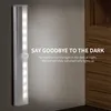 A motion-activated LED light bar is mounted on a wall, illuminating a dark room. Produktbild-Vorschau