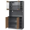 A dark gray kitchen cabinet with natural wood accents. Produktbild-Vorschau