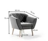 A grey armchair with dimensions indicated by measurement lines and text. Náhľad obrázku produktu