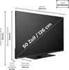 A diagram showing the dimensions of a television, including height, width, and depth, with and without a stand. It also indicates the VESA mounting dimensions. Produktbild-Vorschau