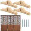 A set of wooden feet for a room divider, a room divider, and screws are displayed against a white background. Produktbild-Vorschau