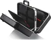 An open black tool case with silver trim, showing its internal compartments and straps. Produktbild-Vorschau