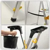 Collage of four close-up shots of a ladder, showing its features and a person using it. Podgląd zdjęcia produktu