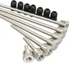 A group of stainless steel immersion sleeves with threaded ends and black cable glands, arranged diagonally on a white background. Produktbild-Vorschau