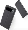 A black flip case for a smartphone is shown against a white background. The case is open, revealing the camera module of the phone. Another part of the case is shown separately in the upper right corner. Produktbild-Vorschau