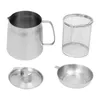A set of stainless steel kitchenware, including a pitcher, a mesh basket, a lid, and a small bowl. Podgląd zdjęcia produktu