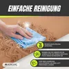 A hand is cleaning a yoga mat with a blue cloth, with text overlays describing the cleaning process. Anteprima dell’immagine prodotto