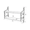 A technical drawing of a white, two-tiered wall shelf with decorative black metal scrollwork. Náhľad obrázku produktu