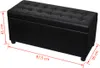 A black upholstered storage bench with dimensions indicated by red lines and text. Podgląd zdjęcia produktu